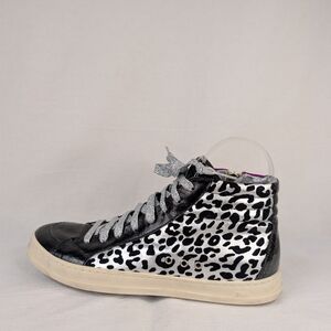 P448 Skate High-Top Sneakers Leopard Pony Hair Purple Velvet Metallic Sparkle
